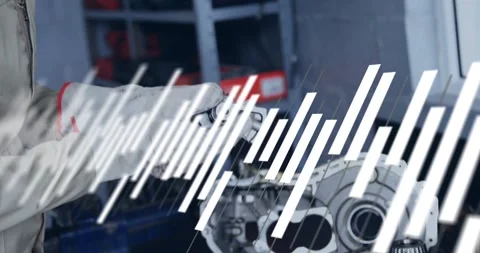 Technician lifting piston and inspecting engine, animated white bars scanning Stock Footage 330194567