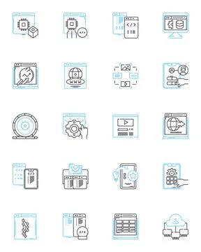 Technician linear icons set. Expert, Skilled, Trained, Professional, Experienced Stock Illustration