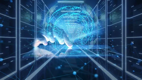 Technician maintenance the system on a tablet in a data center. Stock Footage 252709607