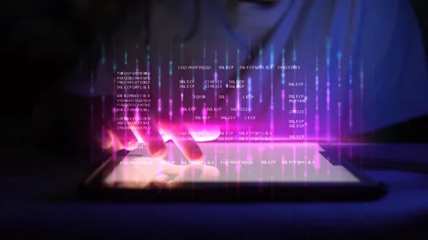 Technician maintenance the system on a tablet in a data center. Stock Footage 253247346