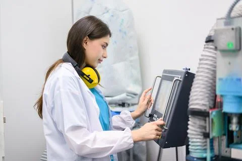 Technician making prosthetic device using grinder to smooth socket Stock Photos