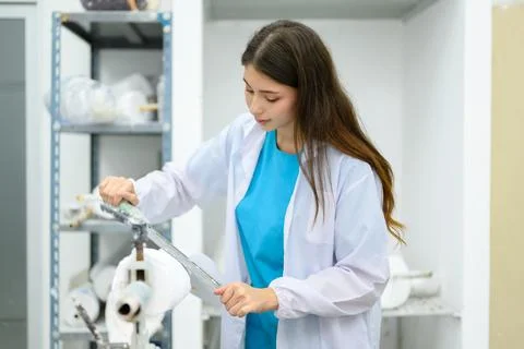 Technician making prosthetic device using grinder to smooth socket Stock Photos