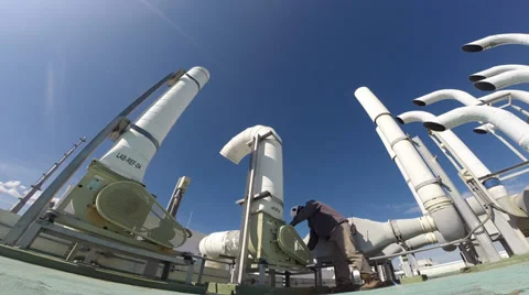 Technician man check pollution blower Stock Footage 38688543