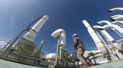 Technician man check pollution blower Stockbeeldmateriaal 38691204