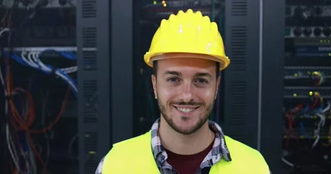 Technician man inside server room smiling in camera Stock Footage 149302547