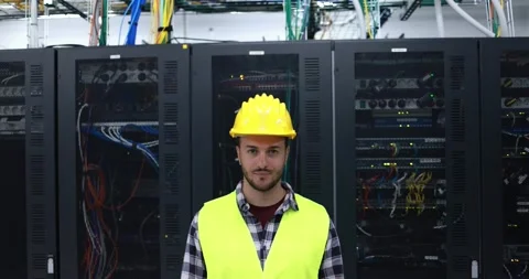 Technician man inside server room Stock Footage 149302571