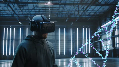 Technician Managing Gene Editing Processes in Virtual Reality Lab Genetic Stock Footage 284954675