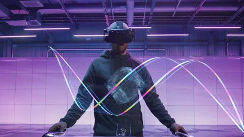 Technician Managing Gene Editing Processes in Virtual Reality Lab Stock Footage 284965733