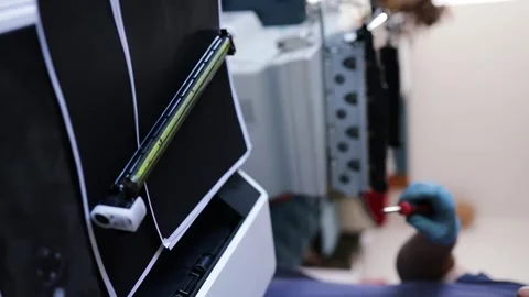 Technician open cover printer fix repair problem and cleaning transfer belt Stock Footage 287504910