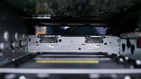 Technician open cover printer fix repair problem and cleaning transfer belt Stock Footage 287505086