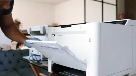 Technician open cover printer fix repair problem and cleaning transfer belt Stock Footage 288026885