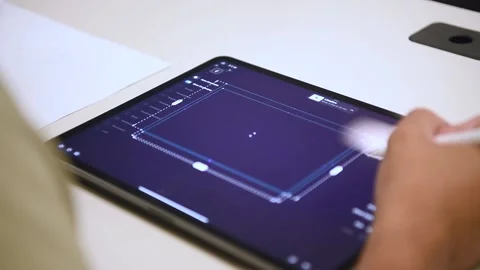 Technician operating 3D printing software on tablet Vidéo 205196142