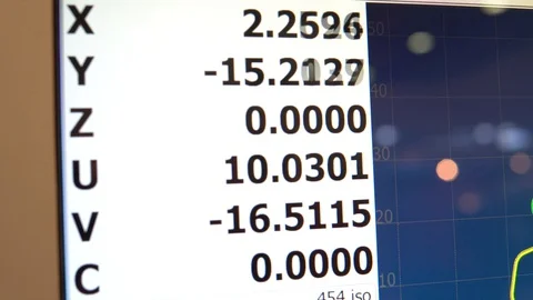 Technician operating program on control panel of CNC machine. Stock Footage 127805493