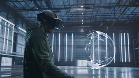 Technician Performing Engine Diagnostics Using Virtual Reality Tools 3D Stock Footage 284953598