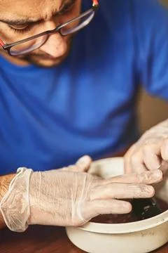 Technician performing head cleaning and maintenance with swab 스톡 사진