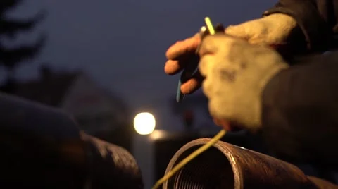 Technician planking a cable end Stock Footage 59767667