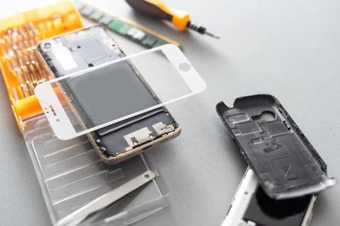Technician prepairing to repair and replace new screen broken and cracked screen Stock Photos