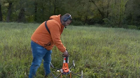 Technician Preparing Utility Drone for Power Line Operation Video stock 346306348