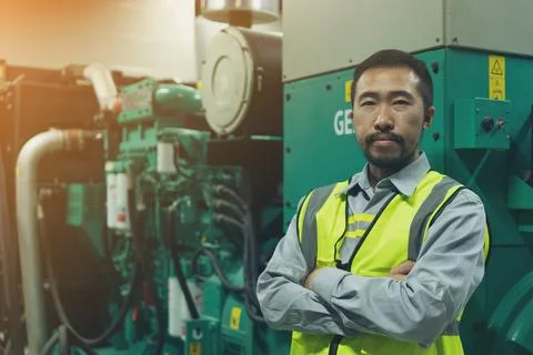 The technician preventive maintenance checking of generator power backup Stock Photos