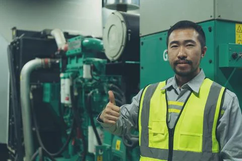 The technician preventive maintenance checking of generator power backup Stock Photos