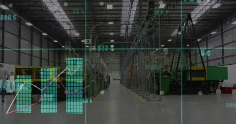 Technician pulling tools adjusting panel knobs, peer walking factory aisle with Video stock 319783382