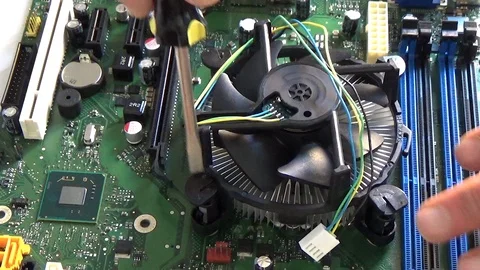 Technician Remove Fan Cpu Microprocessor From A Motherboard Socket Stock-Footage 98545198