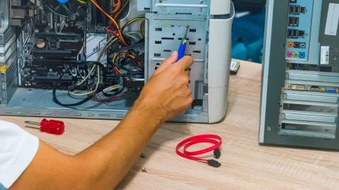 Technician repairing a computer 스톡 사진