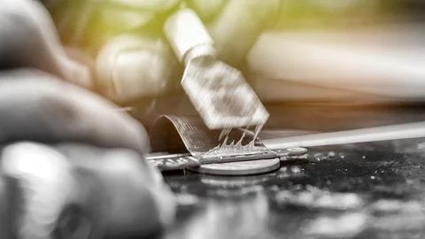 Technician restoring computer connector using special paste in electronics .. Fotos Stock