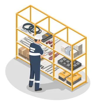 Technician selection of tools in Storeroom Illustrazione stock