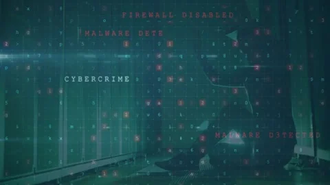 Technician at servers responding to malware alerts flashing grid warning Video stock 327645282