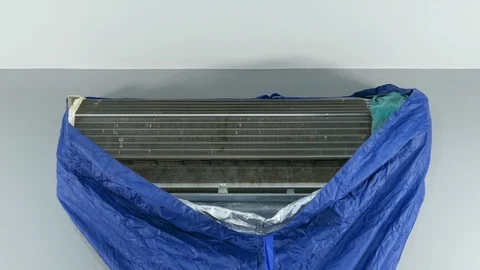 Technician service using electric blowers to dry up and dust cleaning Stock Footage 119881285