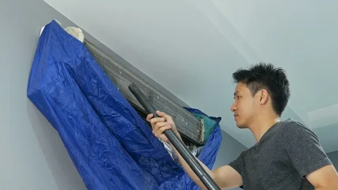 Technician service using electric blowers to dry up and dust cleaning Stock-Footage 119882017