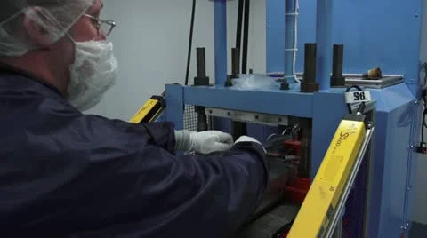 Technician sets up Machine in Cleanroom Stock Footage