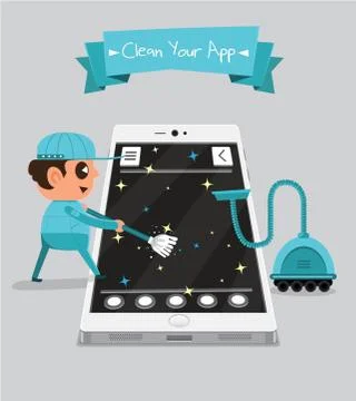 Technician smartphoneclean app Stock Illustration