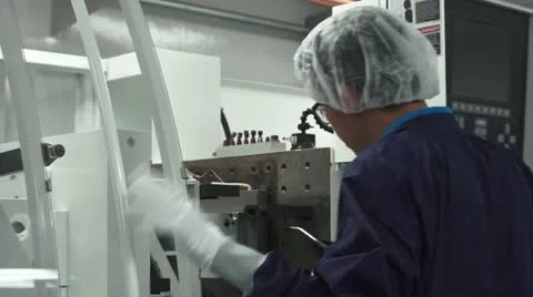 Technician Spraying Into Machine in Cleanroom Video stock 10895474