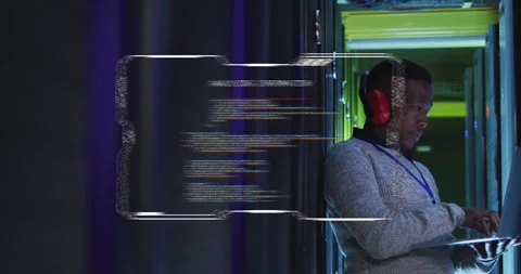 Technician tapping tablet, initiating HUD analysis; overlay animating, Stock Footage 334312845