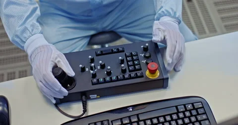 Technician is testing new equipment in research laboratory, closeup of hands, 4K Stock Footage 228781365
