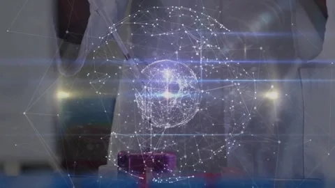 Technician upon network sphere pulsing lifting pipette and dispensing into tube Stock Footage 326891422