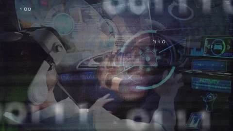 Technician using data-glove at console starting brain scan to view data with Stock Footage 313329674