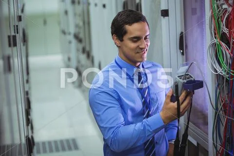 Technician Using Digital Cable Analyzer