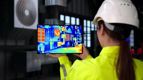 Technician Using Tablet To Inspect HVAC System Energy Stock-Footage 333843343