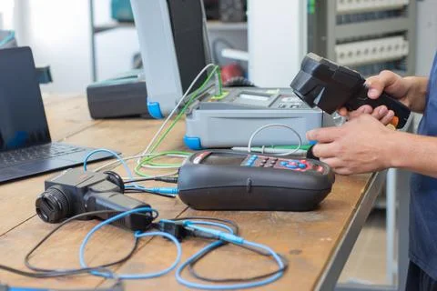 Technician Using Testing Devices in a Technology Laboratory 스톡 사진