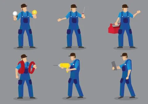 Technician Vector Character Icon Set Stock Illustration