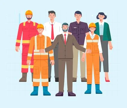 Technician workers, office workers and engineer team. technicians Group people Illustrazione stock