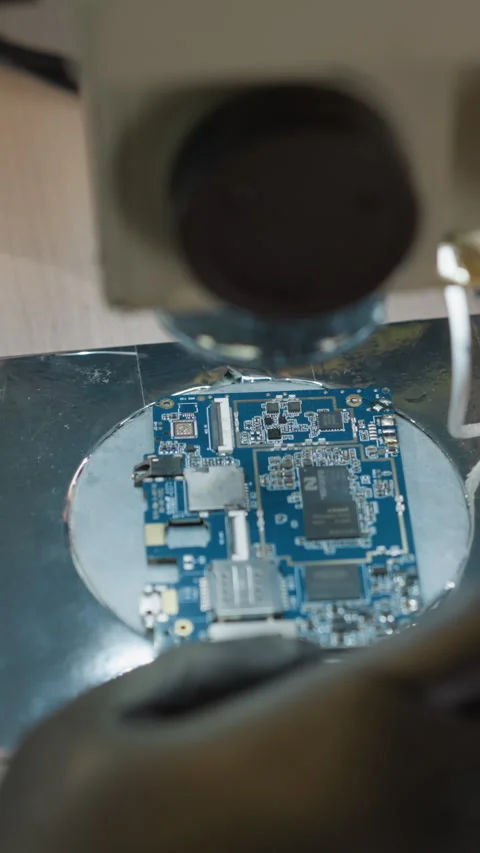 Technician Working on Circuit Under Microscope in Lab Video stock 310489591