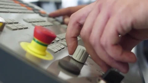 Technician working with cnc control panel slow motion Stock Footage 82732366