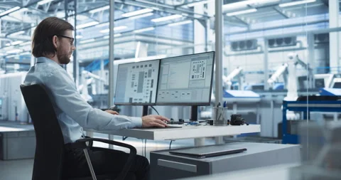 Technician Working on Computer at Electronics Factory Video stock 256044454