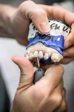 Technician working on dentures Stock Photos