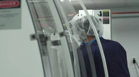 Technician working at Machine in Clean Room Stock Footage 10895533