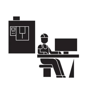 Technician workplace black vector concept icon. Technician workplace flat Stock Illustration